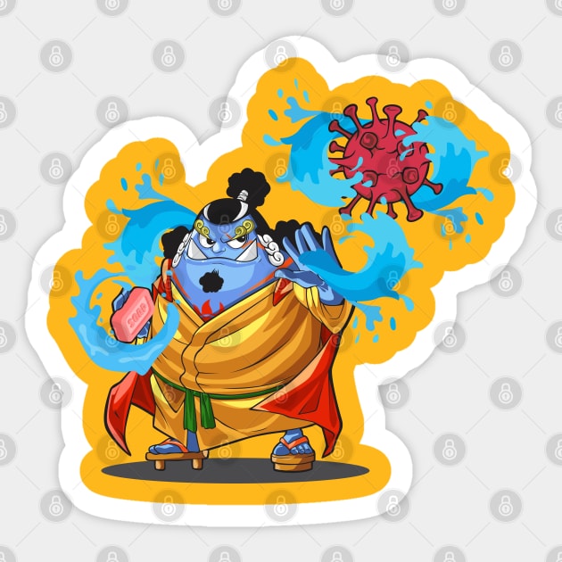 Jimbei/Jinbei's Water and Soap to beat Corona Sticker by Diskarteh